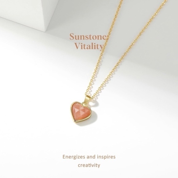 Gold 14k Gold Plated Sunstone Heart Necklace - Picture 4 of 5